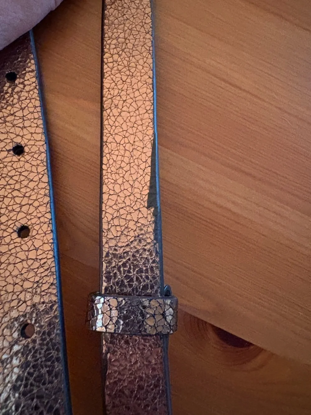 Boden Textured Bronze Leather Metallic Skinny Belt Size L Gold Square Buckle
